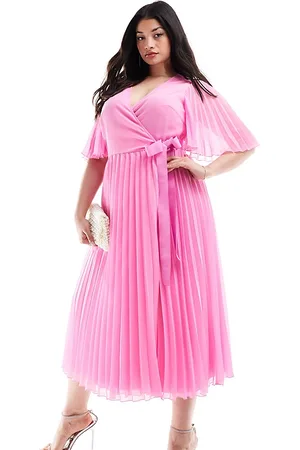ASOS ASOS DESIGN Curve exclusive pleated midi dress with kimono sleeve and tie waist in