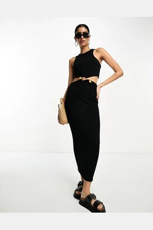 ASOS Ribbed midi dress with cut out and stone trim in