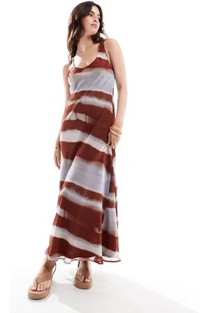ASOS Chiffon scoop neck midi slip dress in abstract rust stripe