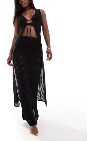 Kaiia Crochet knit tie front maxi top co-ord in
