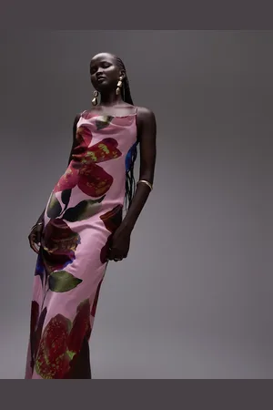 Topshop Cowl neck scoop back midi dress in blurred floral
