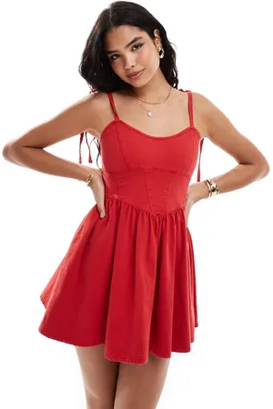 ASOS Soft denim ballerina mini dress with tie straps in
