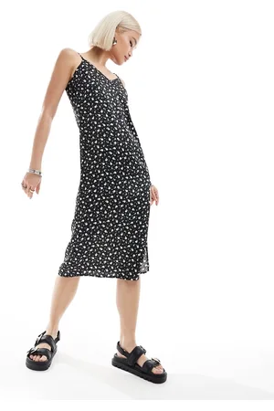 Daisy Street Satin cami midi dress with side split in ditsy