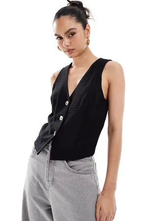New Look Button through linen waistcoat in