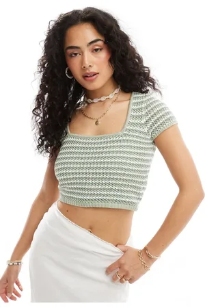 Hollister Short sleeve stripe crochet top in