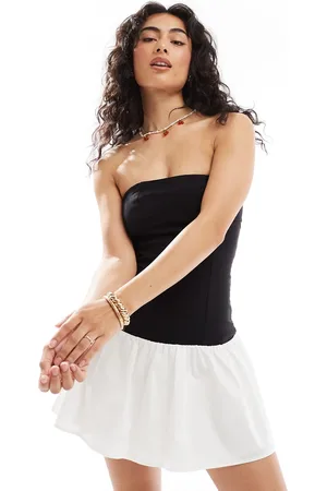 Bershka Drop waist mini dress in black &