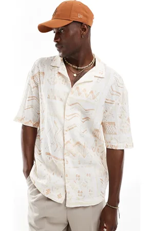 Pull&Bear Geometric aztec print shirt in tan
