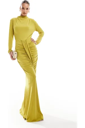 DASKA Ruched front maxi dress in lime