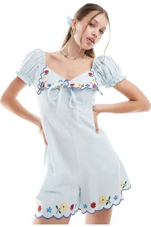 ASOS Embroidered peter pan collar playsuit in ice