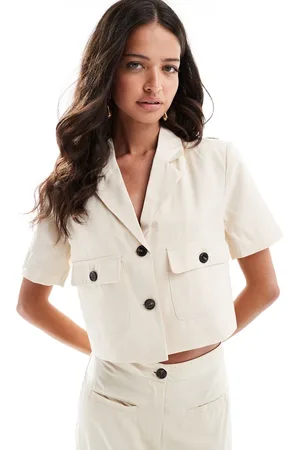 JDY Utility short sleeve shirt co-ord in beige