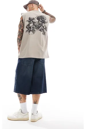 ASOS Oversized tank in heavyweight 220gsm washed brown with back print