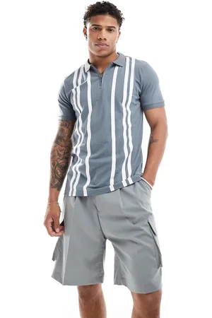 Threadbare Zip neck stripe jersey polo in