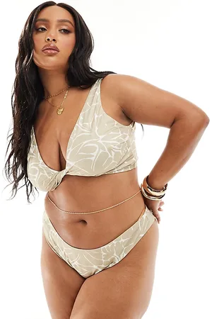 ASOS Curve twist front crop bikini top in tonal floral