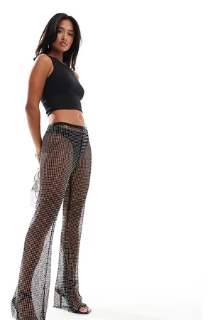 ASOS ASOS DESIGN Petite fishnet hotfix flare trouser in