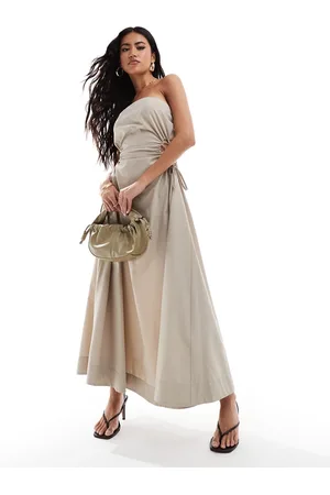 ASOS Bandeau midi with lattice detail waist in stone