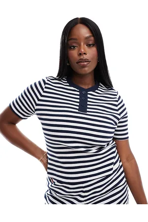 ASOS ASOS DESIGN Curve short sleeve waffle henley t-shirt co-ord in stripe