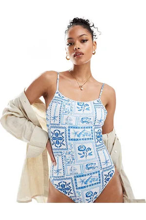 ASOS Tall Soleil square neck skinny strap swimsuit in blue