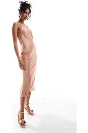 ASOS Scoop neck bias midi dress in caramel
