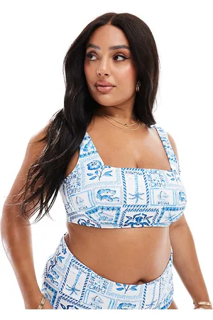 ASOS Curve Soleil high waist bikini brief in blue