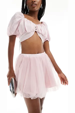 Lace & Beads Tulle puffball mini skirt in baby