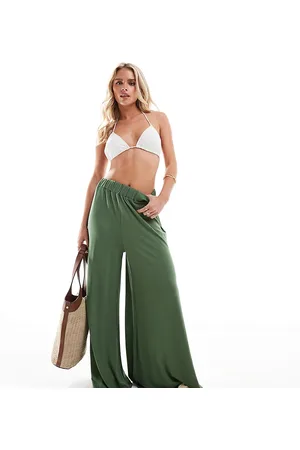 ASOS Petite jersey palazzo beach trouser in khaki