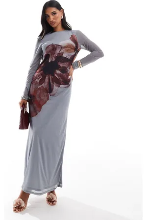DASKA Maxi dress with placement floral in light