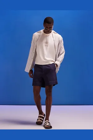 ASOS Linen look short in navy with contrast trim
