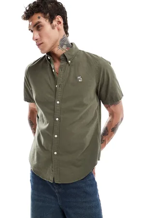 Abercrombie & Fitch Short sleeve elevated icon logo oxford shirt in dark