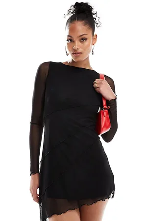 ASOS ASOS DESIGN Tall mesh asymmetric hem mini dress with diagonal seam detailing in