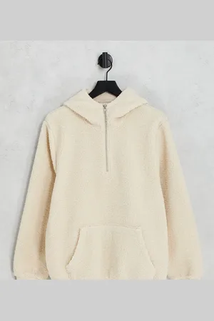 ADPT. Oversized teddy quarter zip hoodie in oatmeal
