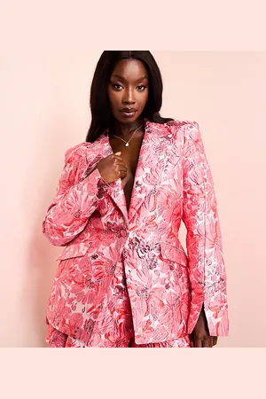 ASOS Curve co-ord jacquard blazer with shoulder pads in floral print