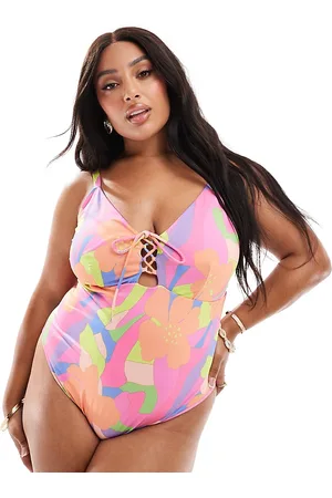 ASOS Curve lace up swimsuit in abstract floral