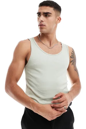 ASOS Muscle fit crew neck rib vest in sage