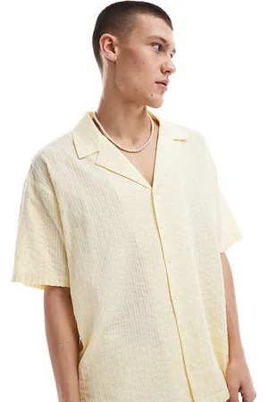 Reclaimed Oversized revere shirt in yellow texture