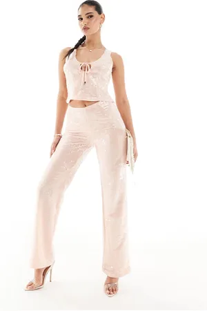 Kaiia Sequin sleeveless tie front top co-ord in pale