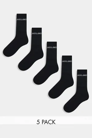 JACK & JONES 5 pack ribbed logo socks in