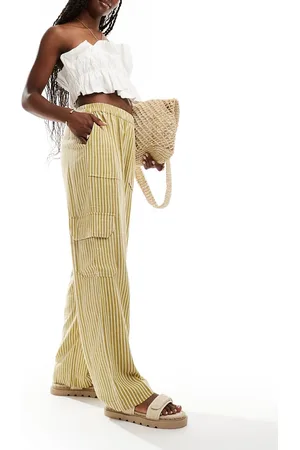Noisy May Linen mix loose cargo trouser in stripe