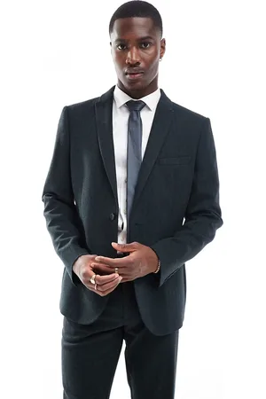 ASOS Slim fit wool mix suit jacket in herringbone in dark