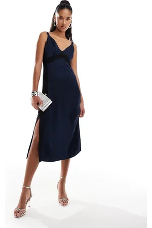 French Connection Ennis satin lace midi dress in