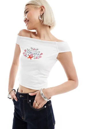 Daisy Street Off shoulder embroidered crop top in