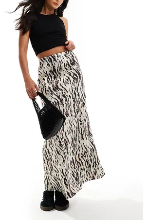 Miss Selfridge Satin slip maxi skirt in animal print