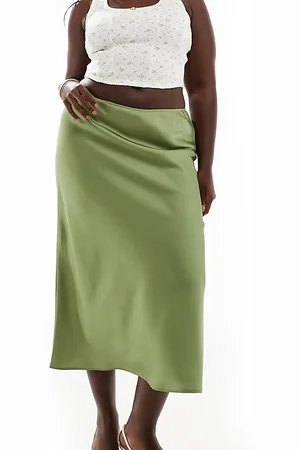 ASOS ASOS DESIGN Curve satin midi bias skirt in khaki