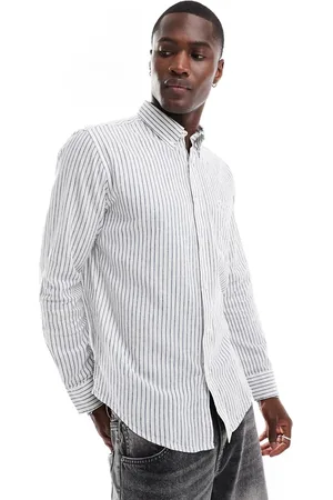 Ben Sherman Long sleeve linen wide stripe shirt in