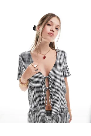 JDY Front tie top co-ord in gingham