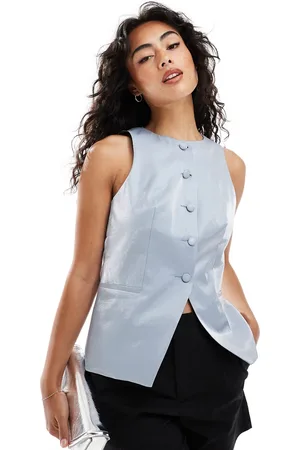 ASOS ASOS DESIGN high neck waistcoat in metallic blue