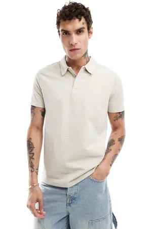 Threadbare Seersucker polo shirt in with printed collar