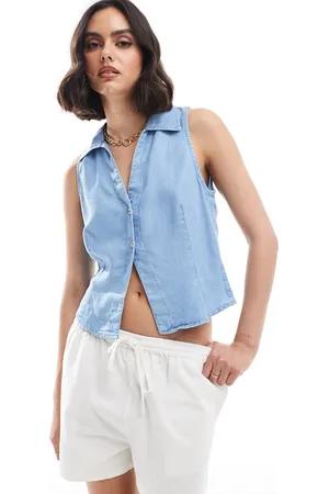 MANGO Lightweight co-ord denim waistcoat in light