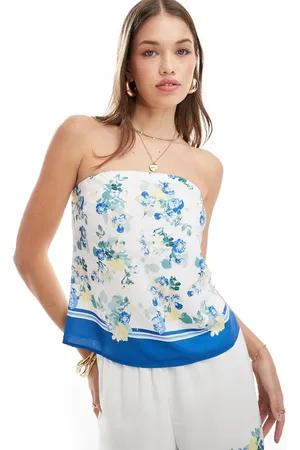Abercrombie & Fitch Co-ord satin scarf top in with border floral print