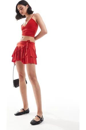 Pull&Bear Polyamide frill wrap mini skirt co-ord in