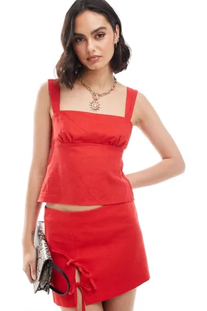 Bershka Linen bow front top co-ord in